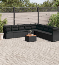 10-tlg. Garten-Sofagarnitur mit Kissen Schwarz Poly Rattan
