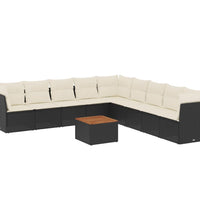 10-tlg. Garten-Sofagarnitur mit Kissen Schwarz Poly Rattan