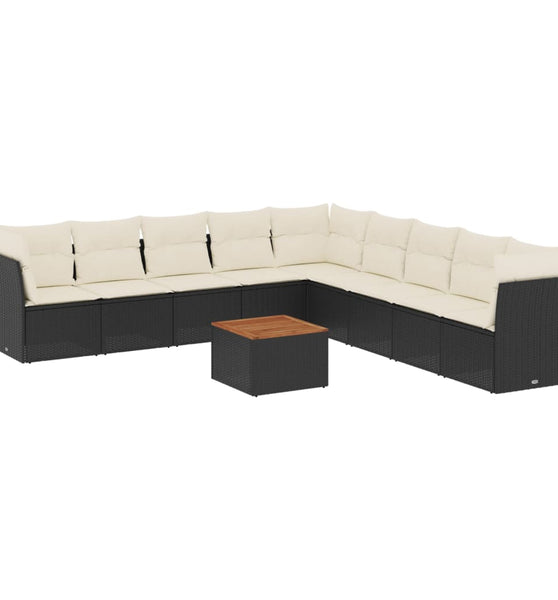 10-tlg. Garten-Sofagarnitur mit Kissen Schwarz Poly Rattan