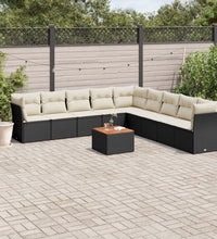 10-tlg. Garten-Sofagarnitur mit Kissen Schwarz Poly Rattan
