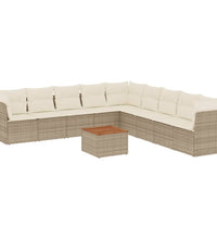 10-tlg. Garten-Sofagarnitur mit Kissen Beige Poly Rattan