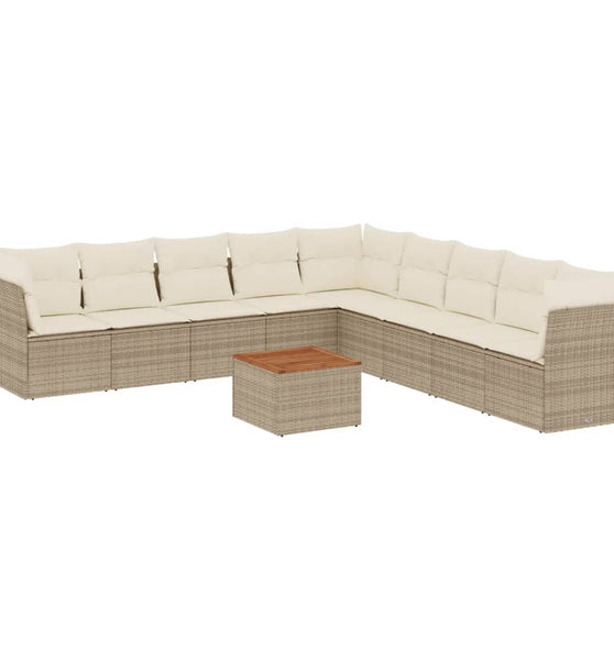 10-tlg. Garten-Sofagarnitur mit Kissen Beige Poly Rattan