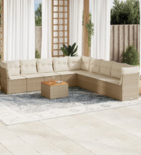10-tlg. Garten-Sofagarnitur mit Kissen Beige Poly Rattan