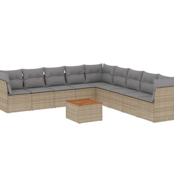 10-tlg. Garten-Sofagarnitur mit Kissen Beige Poly Rattan
