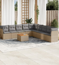 10-tlg. Garten-Sofagarnitur mit Kissen Beige Poly Rattan