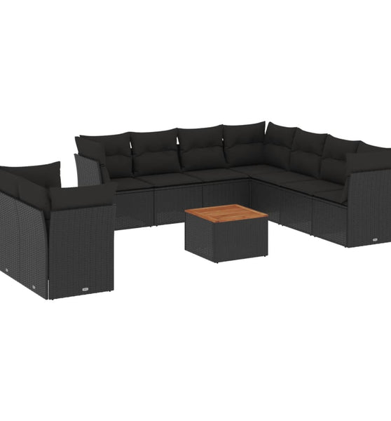 10-tlg. Garten-Sofagarnitur mit Kissen Schwarz Poly Rattan