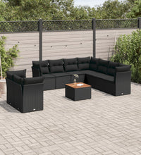 10-tlg. Garten-Sofagarnitur mit Kissen Schwarz Poly Rattan