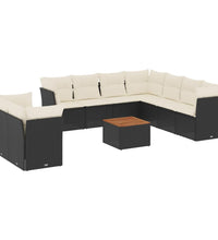 10-tlg. Garten-Sofagarnitur mit Kissen Schwarz Poly Rattan