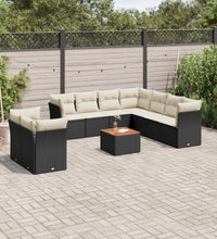 10-tlg. Garten-Sofagarnitur mit Kissen Schwarz Poly Rattan