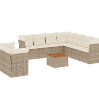 10-tlg. Garten-Sofagarnitur mit Kissen Beige Poly Rattan