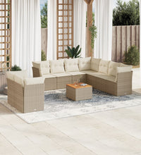 10-tlg. Garten-Sofagarnitur mit Kissen Beige Poly Rattan