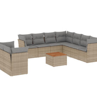 10-tlg. Garten-Sofagarnitur mit Kissen Beige Poly Rattan