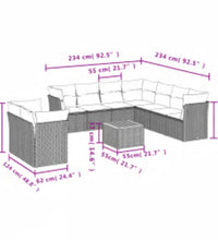 10-tlg. Garten-Sofagarnitur mit Kissen Beige Poly Rattan