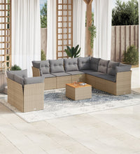 10-tlg. Garten-Sofagarnitur mit Kissen Beige Poly Rattan