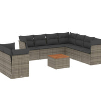10-tlg. Garten-Sofagarnitur mit Kissen Grau Poly Rattan