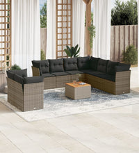 10-tlg. Garten-Sofagarnitur mit Kissen Grau Poly Rattan