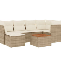 7-tlg. Garten-Sofagarnitur mit Kissen Beige Poly Rattan