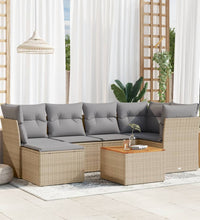 7-tlg. Garten-Sofagarnitur mit Kissen Beige Poly Rattan