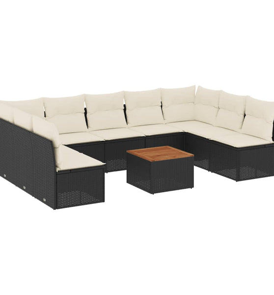 10-tlg. Garten-Sofagarnitur mit Kissen Schwarz Poly Rattan