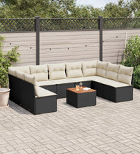 10-tlg. Garten-Sofagarnitur mit Kissen Schwarz Poly Rattan