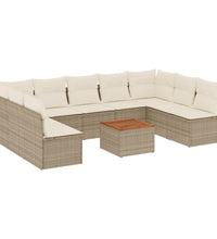 10-tlg. Garten-Sofagarnitur mit Kissen Beige Poly Rattan
