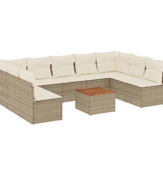 10-tlg. Garten-Sofagarnitur mit Kissen Beige Poly Rattan