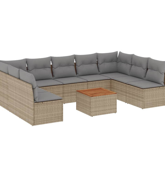 10-tlg. Garten-Sofagarnitur mit Kissen Beige Poly Rattan