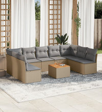 10-tlg. Garten-Sofagarnitur mit Kissen Beige Poly Rattan
