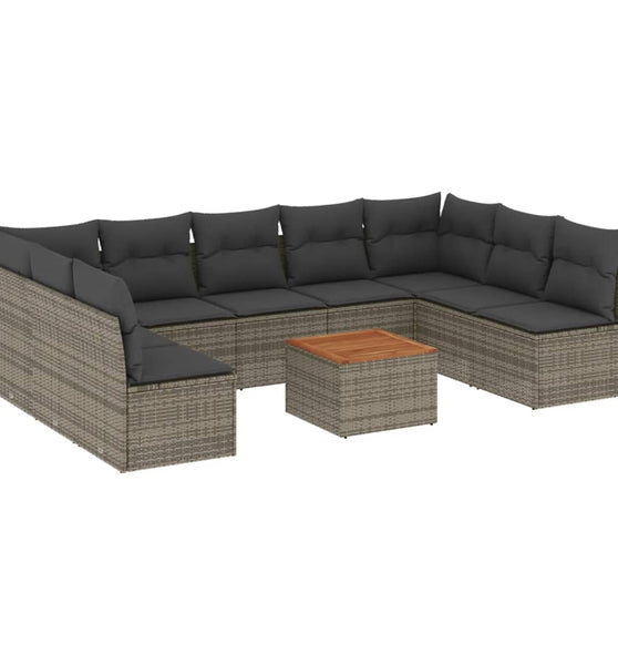 10-tlg. Garten-Sofagarnitur mit Kissen Grau Poly Rattan
