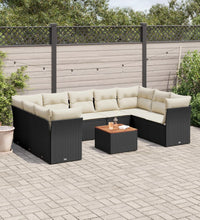 10-tlg. Garten-Sofagarnitur mit Kissen Schwarz Poly Rattan