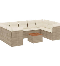10-tlg. Garten-Sofagarnitur mit Kissen Beige Poly Rattan