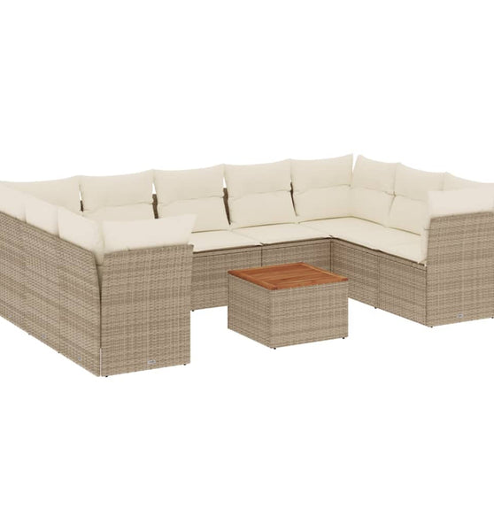 10-tlg. Garten-Sofagarnitur mit Kissen Beige Poly Rattan
