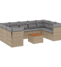 10-tlg. Garten-Sofagarnitur mit Kissen Beige Poly Rattan