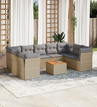 10-tlg. Garten-Sofagarnitur mit Kissen Beige Poly Rattan