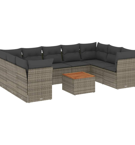 10-tlg. Garten-Sofagarnitur mit Kissen Grau Poly Rattan