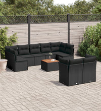 10-tlg. Garten-Sofagarnitur mit Kissen Schwarz Poly Rattan