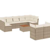 10-tlg. Garten-Sofagarnitur mit Kissen Beige Poly Rattan