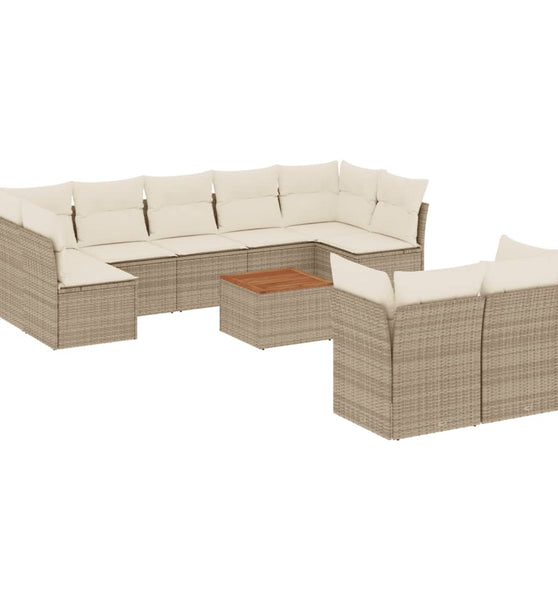 10-tlg. Garten-Sofagarnitur mit Kissen Beige Poly Rattan