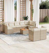 10-tlg. Garten-Sofagarnitur mit Kissen Beige Poly Rattan