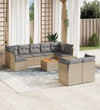 10-tlg. Garten-Sofagarnitur mit Kissen Beige Poly Rattan