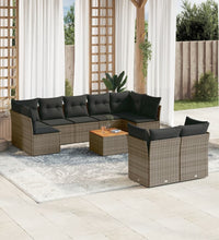 10-tlg. Garten-Sofagarnitur mit Kissen Grau Poly Rattan