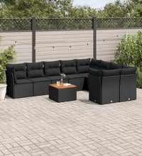 10-tlg. Garten-Sofagarnitur mit Kissen Schwarz Poly Rattan