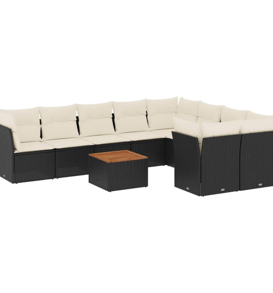 10-tlg. Garten-Sofagarnitur mit Kissen Schwarz Poly Rattan