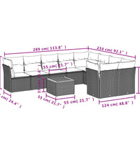 10-tlg. Garten-Sofagarnitur mit Kissen Schwarz Poly Rattan