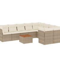 10-tlg. Garten-Sofagarnitur mit Kissen Beige Poly Rattan