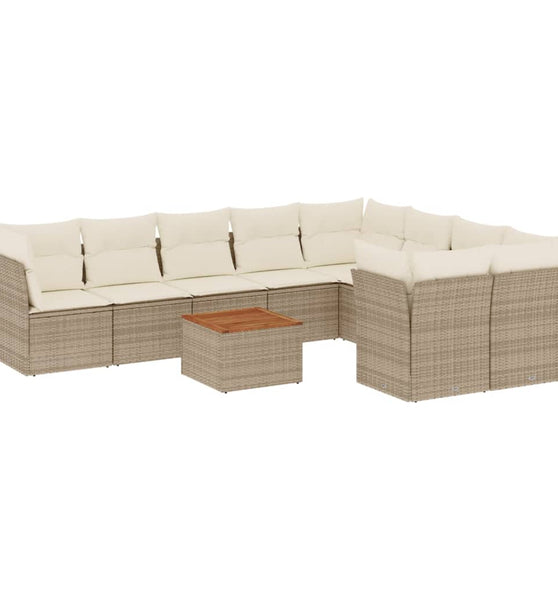 10-tlg. Garten-Sofagarnitur mit Kissen Beige Poly Rattan