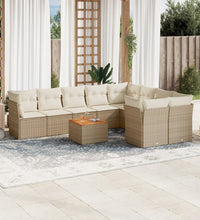 10-tlg. Garten-Sofagarnitur mit Kissen Beige Poly Rattan