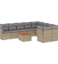 10-tlg. Garten-Sofagarnitur mit Kissen Beige Poly Rattan