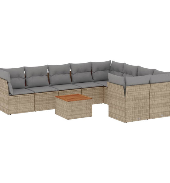 10-tlg. Garten-Sofagarnitur mit Kissen Beige Poly Rattan