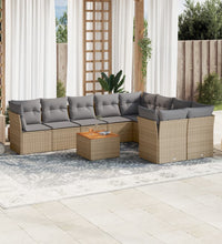 10-tlg. Garten-Sofagarnitur mit Kissen Beige Poly Rattan